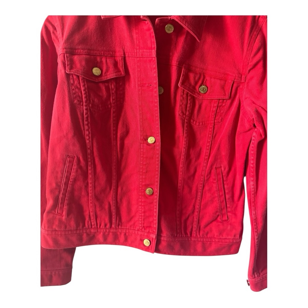 Lauren Ralph Lauren Red Denim Jacket Medium Classic Trucker - Picture 5 of 13